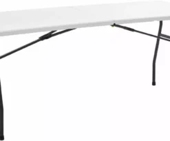 ZXNYH 4 Foot Height Adjustable Fold--Half Table Carrying Handle White 4ft_straight