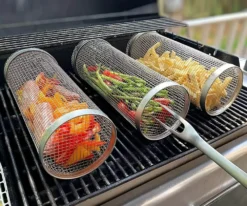 1pc Stainless Steel Portable BBQ Grill Net Outdoor Camping Picnic Cookware Round Campfire Grid Enfourclass