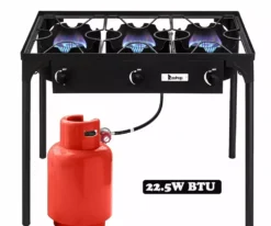 3 Burner Outdoor Gas Stove 225000 BTU Portable Propane Cooktop Removable Legs Cast Iron Camping Patio Sold out!