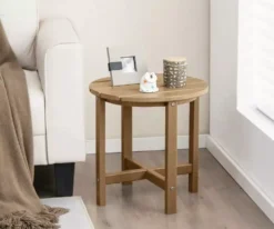 18 Inch Round Weather-Resistant Adirondack Side Table Brown Outdoor Use CostwayINC