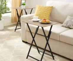 2-Piece Dining Folding Tray TV Dinner Industrial Side Table Eating at Couch Rustic Brown 2 ARCTICSCORPION